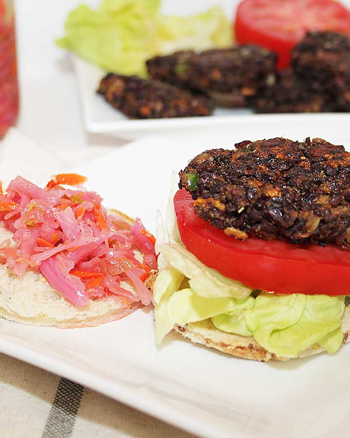 Easy Meatless Burger - Vegan Black Rice Sweet Potato Mushroom Burger - no legumes, no gluten, no nuts, no eggs, completely allergen-friendly | freshisreal.com