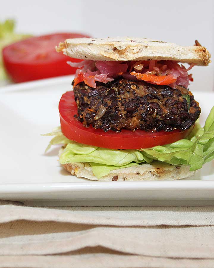 Easy Meatless Burger - Vegan Black Rice Sweet Potato Mushroom Burger - no legumes, no gluten, no nuts, no eggs, completely allergen-friendly | freshisreal.com