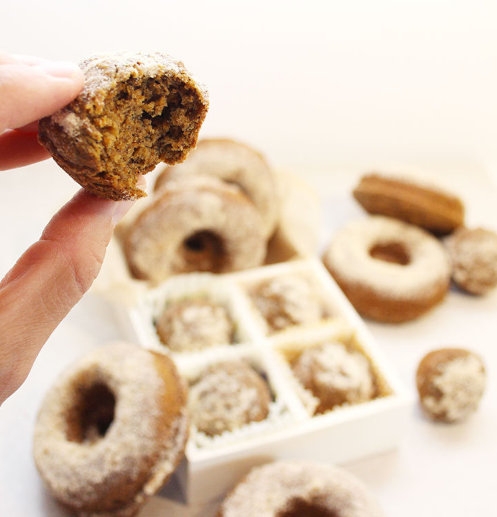 These soft gluten-free vegan oven-baked Carrot Spice Donuts are simply irresistible. This donut recipe is prepared with fresh finely grated carrots, hemp milk, a combination of gluten-free flours and some spices. Find the recipe at freshisreal.com