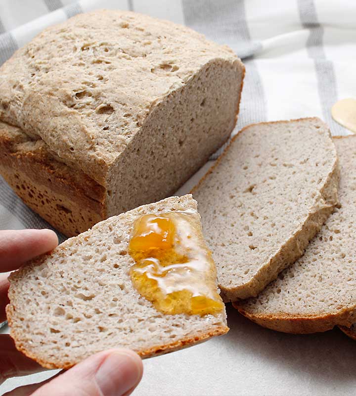 Yeasted gluten-free, vegan bread baked in a bread machine! It’s the perfect bread recipe for people avoiding top allergens!