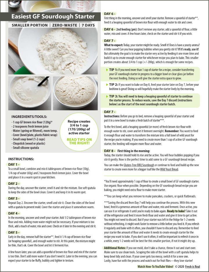 Graphic showing step-by-step instructions to make GF sourdough starter