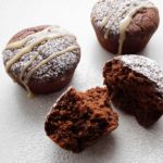 Simply decorated gluten-free chocolate sourdough cupcakes.