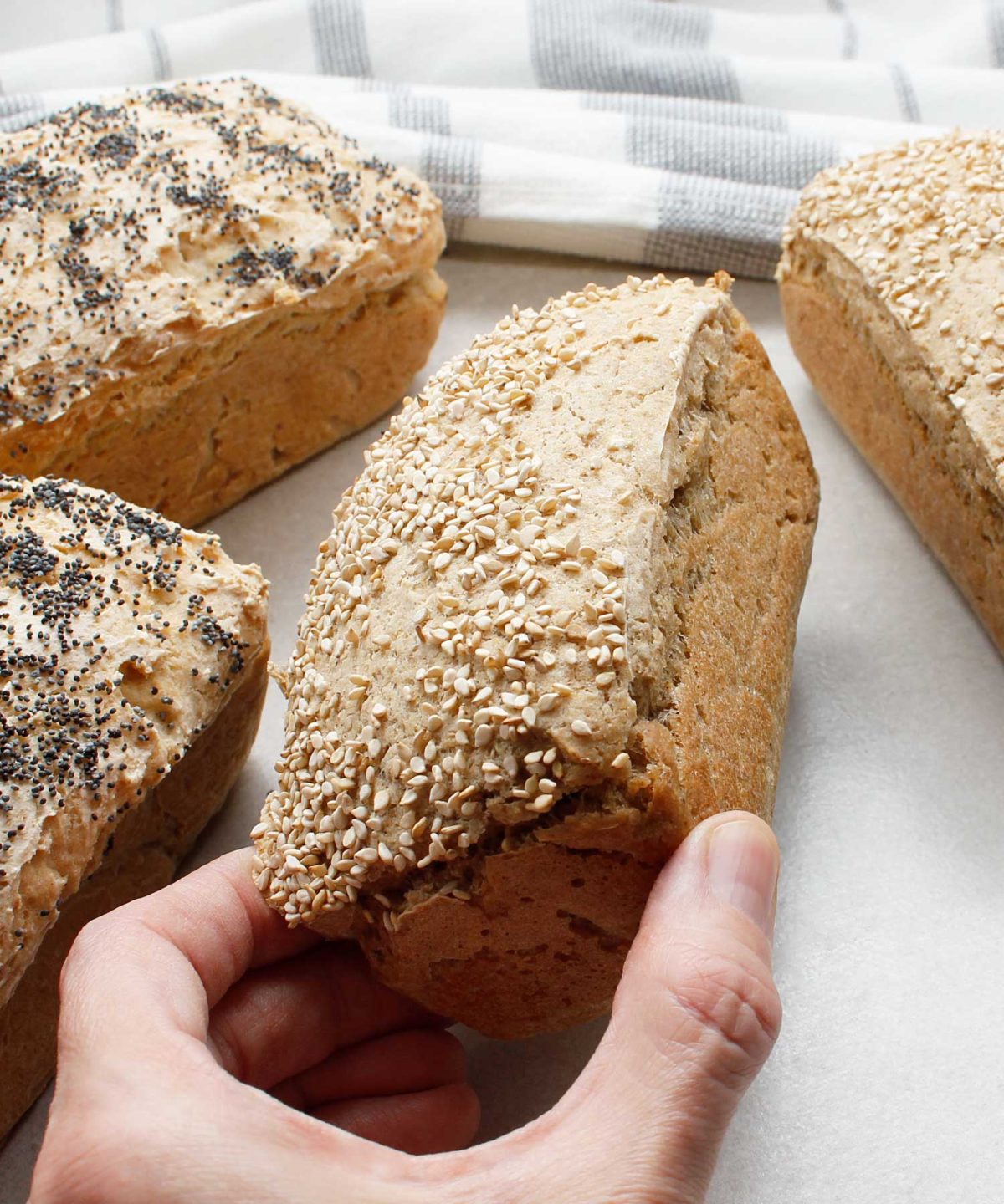 Showing the final size of a mini yeast-free, gluten-free, vegan loaves.