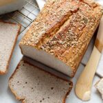 Sliced piece of grain-free buckwheat bread